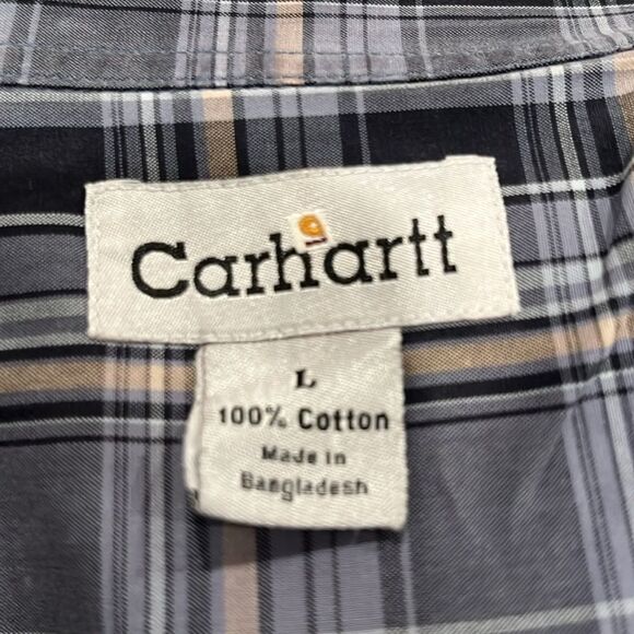 Carhartt blue plaid distressed button down shirt - Picture 4 of 5
